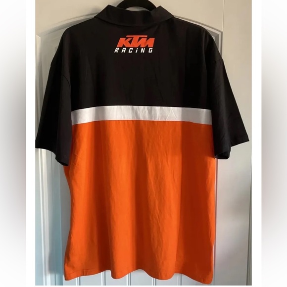 KTM Powerwear Short Sleeve Button Front Polo Shirt Unisex SZ XL Black Orange - Picture 5 of 5